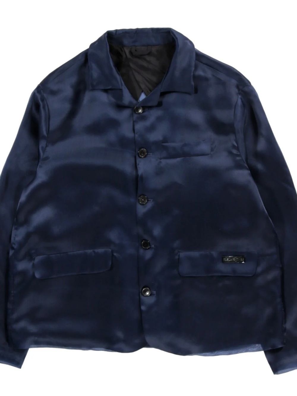 Men's Navy Satin Long-Sleeve Button Shirt